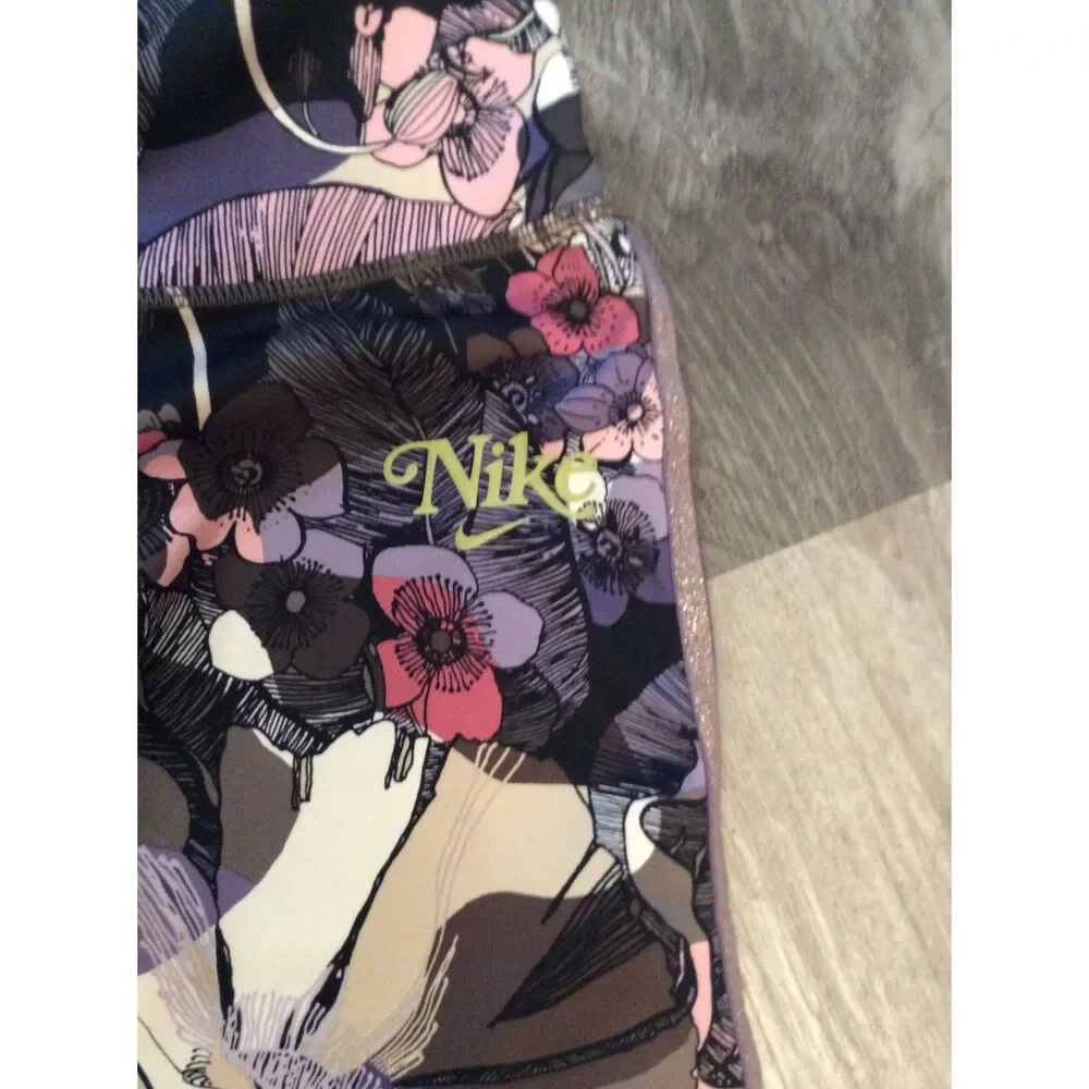 Nike Epic Running Leggings Floral Print Glitter Logo Woven Small S